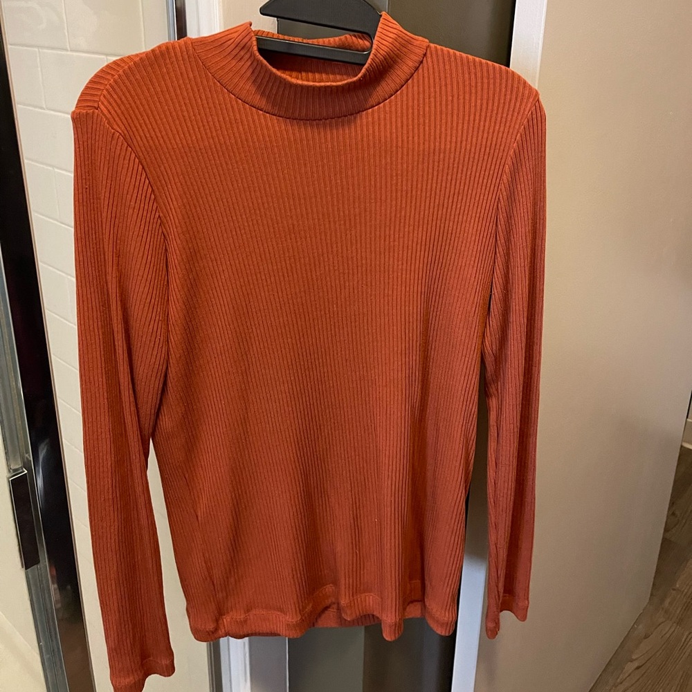 Uniqlo Mock Neck Ribbed Long Sleeve Top (burnt Orange)
